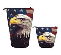 NBCCDVSH Astuccio telescopico portapenne in piedi con sci sulla montagna Pop up astuccio portatile cancelleria portapenne per forniture per ufficio cosmetici borsa per trucco, Bandiera Usa e Aquila