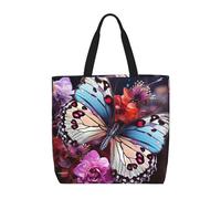 NBCCDVSH Borsa da spiaggia da donna, borsa per la spesa, riutilizzabile, estetica, con farfalle colorate su fiori