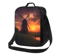 NBCCDVSH Borsa termica per il pranzo al tramonto con mulino a vento, per donne e uomini, riutilizzabile, a prova di perdite, borsa termica per picnic, lavoro