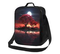 NBCCDVSH Borsa termica per il pranzo con albero rosso, lago, luna, per donne e uomini, riutilizzabile, a prova di perdite, borsa termica per picnic, lavoro
