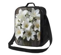 NBCCDVSH Borsa termica per il pranzo con bouquet di giglio bianco, per donne e uomini, riutilizzabile, a prova di perdite, borsa termica per picnic, lavoro