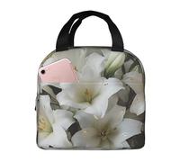 NBCCDVSH Borsa termica per il pranzo con bouquet di giglio bianco, per donne e uomini, riutilizzabile, a prova di perdite, borsa termica per picnic, lavoro