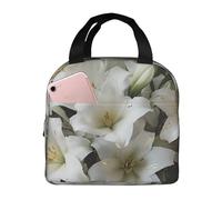 NBCCDVSH Borsa termica per il pranzo con bouquet di giglio bianco, per donne e uomini, riutilizzabile, a prova di perdite, borsa termica per picnic, lavoro