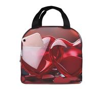NBCCDVSH Borsa termica per il pranzo con cuori di San Valentino rossi, per donne e uomini, riutilizzabile, a prova di perdite, borsa termica per picnic, lavoro