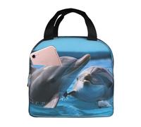 NBCCDVSH Borsa termica per il pranzo con due delfini nell'acqua, per donne e uomini, riutilizzabile, a prova di perdite, borsa termica per picnic, lavoro