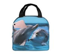 NBCCDVSH Borsa termica per il pranzo con due delfini nell'acqua, per donne e uomini, riutilizzabile, a prova di perdite, borsa termica per picnic, lavoro