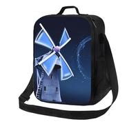 NBCCDVSH Borsa termica per il pranzo con mulino a vento, blu, per donne e uomini, riutilizzabile, a prova di perdite, borsa termica per picnic, lavoro