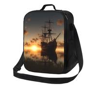 NBCCDVSH Borsa termica per il pranzo con nave nel lago tramonto scatola per il pranzo per donne uomini riutilizzabile a prova di perdite borsa termica per picnic lavoro