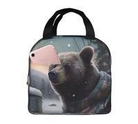 NBCCDVSH Borsa termica per il pranzo con orso invernale, per donne e uomini, riutilizzabile, a prova di perdite, borsa termica per picnic, lavoro