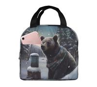 NBCCDVSH Borsa termica per il pranzo con orso invernale, per donne e uomini, riutilizzabile, a prova di perdite, borsa termica per picnic, lavoro