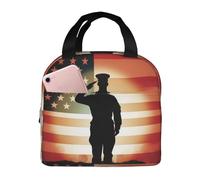 NBCCDVSH Borsa termica per il pranzo con scritta "Thank You Soldier Saluting America Flag Lunch Box" per donne e uomini, riutilizzabile, a prova di perdite, borsa termica per picnic, lavoro