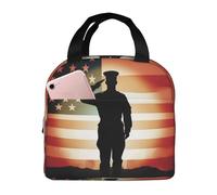 NBCCDVSH Borsa termica per il pranzo con scritta "Thank You Soldier Saluting America Flag Lunch Box" per donne e uomini, riutilizzabile, a prova di perdite, borsa termica per picnic, lavoro