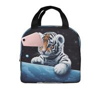 NBCCDVSH Borsa termica per il pranzo Little Tiger nello spazio, per donne e uomini, riutilizzabile, a prova di perdite, borsa termica per picnic, lavoro