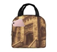 NBCCDVSH Borsa termica per il pranzo, stile vintage, con castello medievale, per donne e uomini, riutilizzabile, a prova di perdite, borsa termica per picnic, lavoro