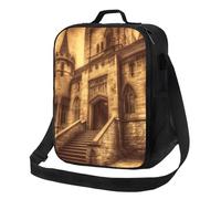 NBCCDVSH Borsa termica per il pranzo, stile vintage, con castello medievale, per donne e uomini, riutilizzabile, a prova di perdite, borsa termica per picnic, lavoro