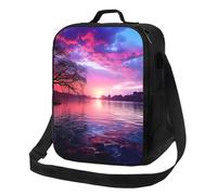 NBCCDVSH Borsa termica per il pranzo viola tramonto sull'acqua, per donne e uomini, riutilizzabile, a prova di perdite, borsa termica per picnic, lavoro