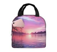 NBCCDVSH Borsa termica per il pranzo viola tramonto sull'acqua, per donne e uomini, riutilizzabile, a prova di perdite, borsa termica per picnic, lavoro