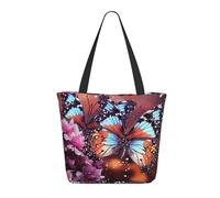 NBCCDVSH Farfalle colorate su fiori Tote Bag per le donne Borsa della spesa Estetica Riutilizzabile Borse per la spesa Borsa da spiaggia