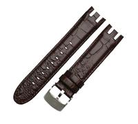 NBCNZCTSAS Bracciale marrone Cinturino for orologio in pelle curva dedicato adatto for SWATCH YRS403/412/402G Cinturino impermeabile in pelle di vacchetta a costine di bambù 21mm(C-brown-silver)