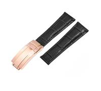 NBCNZCTSAS Cinturini in pelle modello 20 mm adatti for cinturino for orologio Rolex Daytona Submariner GMT RX braccialetto for fibbia pieghevole(Black-rose gold)