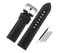 NBCNZCTSAS Cinturino da 24 mm adatto for Panerai adatto for Luminor PAM01661 Cinturino in pelle di tela tessuto nylon nero blu fibbia ad ardiglione(Beige line silver)