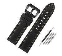 NBCNZCTSAS Cinturino da 24 mm adatto for Panerai adatto for Luminor PAM01661 Cinturino in pelle di tela tessuto nylon nero blu fibbia ad ardiglione(Beige line black)