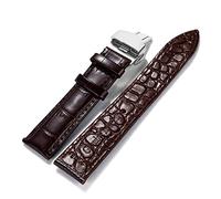 NBCNZCTSAS Cinturino da polso in pelle for cinturino 12mm-24mm acciaio inox doppio stampa a farfalla fibbia(Brown-Silver,21mm)