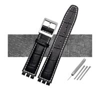 NBCNZCTSAS Cinturino for orologio in pelle impermeabile da 17 mm 19 mm nero marrone bianco for chiusura adatta for cinturino Swatch(B Black white,17mm black buckle)