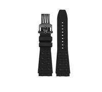 NBCNZCTSAS Cinturino for orologio in silicone fluorurato 22 24mm Giunto convesso Nero Blu Bracciale for cinturino da uomo adatto for Breitling Chronomat B01(Black-Black,22mm)