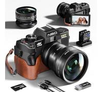 NBD Fotocamera 4K 48MP con Autofocus & Video 4K/60fps, Schermo Orientabile 3" 180°, WiFi - Include Custodia in Pelle Semi-Avvolgente + Cinturino + SD 32GB + 2 Batterie(Nero)
