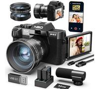 NBD Fotocamera Digitale 5K 48MP Sensore CMOS 1/2.3", Video 5K/30fps & 4K/60fps, Schermo IPS 3" 180°, WiFi + Lente Grandangolo/Macro + Microfono Esterno SD 32GB + 2 Batterie(Nero)