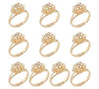 NBEADS 10 Pz Anelli Vuoti di Fiori, 17,3mm Regolabile in Ottone Filigrana Impostazioni Anelli da Dito Componenti Reale 14K Placcato Oro Base Anello Artiglio per Anello Fai da Te Gioielli Making