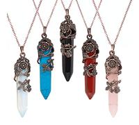 NBEADS 10 pz Kit per La Realizzazione di Ciondoli in Pietre Preziose, Include 5 Ciondolo A Punta di Proiettile Colorato e 5 Catene Portacavi in Ottone per La Creazione di Gioielli con Collane