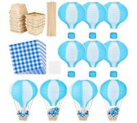 NBEADS 10 Set Centrotavola a Palloncino Aerostatico, Kit Lanterna di Carta e Ferro da 30 cm con Cesto di Bambù Stelo di Bambù e Tessuto Carta Decorazioni Fai da Te per Matrimonio, Blu Cielo Profondo