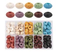 NBEADS 100 Pezzi di Perline Europee laviche, Perline Piatte Rotonde con Foro Grandi Pietra lavica, Roccia, Perline sciolte, Pietra preziosa vulcanica per la creazione di Gioielli, 10 Colori