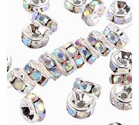 NBEADS 100 Pezzi in Ottone con Strass di Cristallo Rotondo Perline 6 mm, White