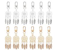 NBEADS 12 Pz 2 Colori Portachiavi Acchiappasogni, Lega Tessuto Rete con Ciondolo Piuma Charms King Ring con Chiusura Girevole per Gioielli Fai da Te Artigianato Appendere Decorazioni