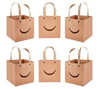 NBEADS 12pz Perù Craft Paper Sacchetti, 15x15cm Sacchetti Regalo in Carta con Manici Borsa in Carta Kraft per Bomboniere Finestra Trasparente Sorridente per Confezioni Biscotti Caramelle Natale