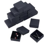 NBEADS 16 pz Scatole per Gioielli in Cartone con Texture, 9.1x9.1x2.9cm Scatole Regalo per Gioielli di Kraft Scatoline Piccole per Gioielli con Cuscino e Fodera in Spugna per Bracciale Collana, Nero