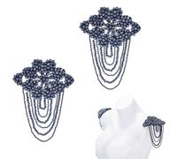 NBEADS 2 Pz 3D Fiore Strass Applique Cucito, Perline Luccicanti Pietre Rifiniture Cristallo Frangia Toppe Spille Spalla per Abiti Da Sposa Fai Da Te Decorativo, Nero, 15x11cm