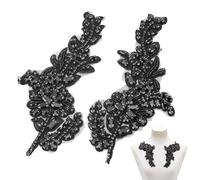 NBEADS 2 Pz Toppa con Fascia In Strass, Applique Floreale con Perline Ricamate 3D con Strass Perline Da Cucire su Toppe per Abbigliamento, Abito Da Sposa, Decorazione Fai Da Te, Nero