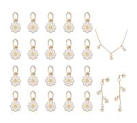 NBEADS 20 pz Ciondoli A Forma di Fiore di Margherita, Ciondoli In Lega Smaltata con Veri Anelli di Ottone Riempiti In Oro 14K per La Creazione di Gioielli, Bracciali, Collane