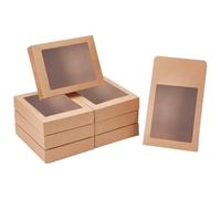 NBEADS 24Pz Confezione Regalo Scatole di Carta Pieghevoli Con Finestra 13x10 cm per Bomboniere, Biscotti, Prodotti Da Forno e Gioielli - 17.5x13.5x3.5cm Cammello