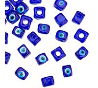 NBEADS 25pz Perline in Vetro Malocchio, Cube Evil Eye Beads Large Hole 4.3mm Handmade Murano Beads Turkish Evil Eye Spacer Beads per Bracciali Collana Creazione di Gioielli, Blu