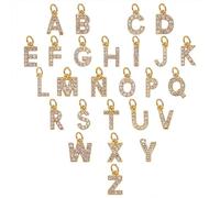 NBEADS 26pz ciondoli in metallo a forma di lettera, con micro pavè, in ottone, con lettere dalla A alla Z, con zirconia cubica, piccoli ciondoli per la creazione di gioielli