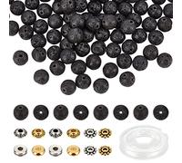 NBEADS 320 Pz Kit Perline Distanziatrici, 200 Pezzo di Perle di Roccia Lavica Naturale 120 Pezzi di 6 Stili Perline Distanziatrici in Lega di Stile Tibetano per La Creazione di Gioielli