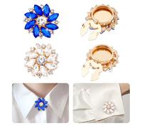 NBEADS 4 Pz 2 Stili Copribottoni Con Strass, Copri Bottoni A Forma Di Fiore Bottoni Staccabili Per Camicia Bottoni Gioiello Per Abito Smoking Camicia Accessori, 2.8cm Di Diametro, Blu Scuro