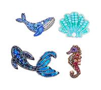 NBEADS 4 pz 4 stili Animali di l'Oceano Applique con Strass Ricamati, Toppe Ricamate A Forma di Conchiglia e Stella Marina per Decorare Abiti Da Festa, Costumi, Jeans, Scarpe, Borse e Cappelli
