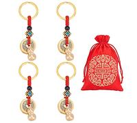 NBEADS 4 pz Feng Shui Portachiavi Soldi, Wu Lou Portachiavi Zucca con Pendenti di Monete Cinesi Feng Shui con Zucca Cinque Soldi di l'Imperatore e 1 Sacchetto di Benedizione Rosso per La Longevità