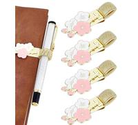 NBEADS 4 pz Portapenne Floreale con Clip, Clip per Penna In Lega Smaltata Da 6.8cm Clip per Penna e Matita con Anello A Molla, Organizer Adatto per Quaderni Appunti e Tasche, Oro e Rosa